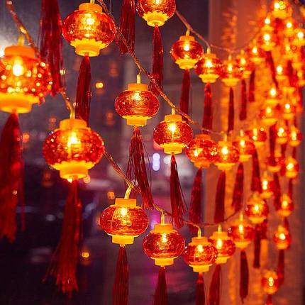 过年小红灯笼装饰灯led彩灯闪灯串灯满天星阳台春节新年窗帘布置