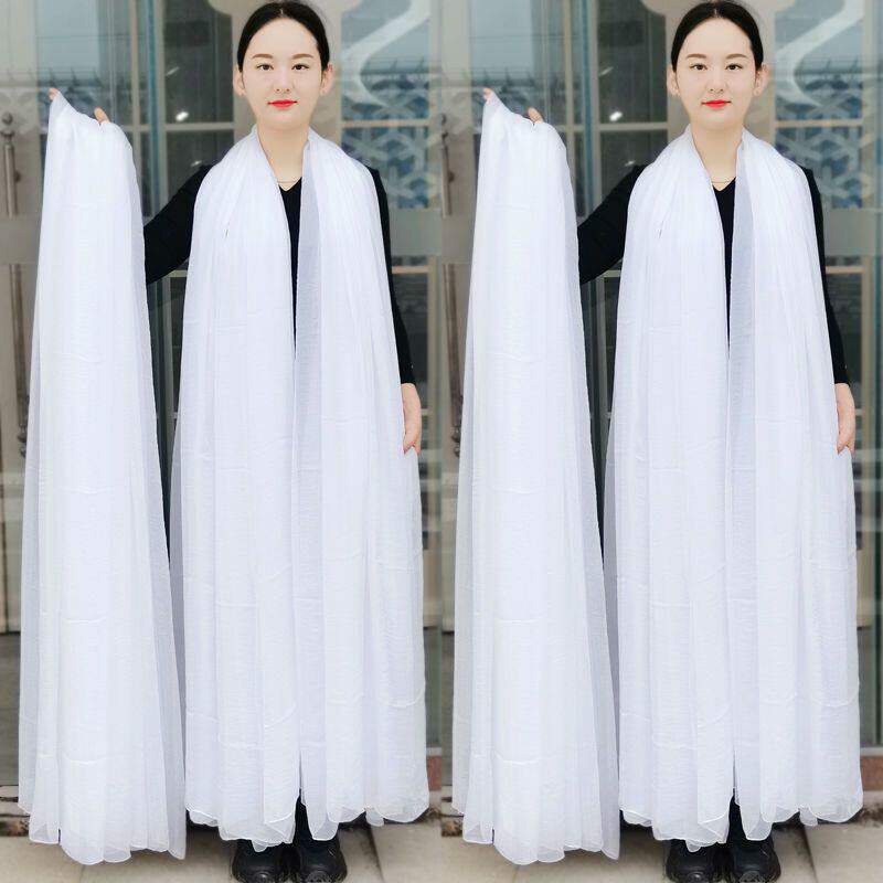 3米雪白色丝巾女夏天薄款洋气围巾披肩超大跳舞白纱巾长款沙滩巾