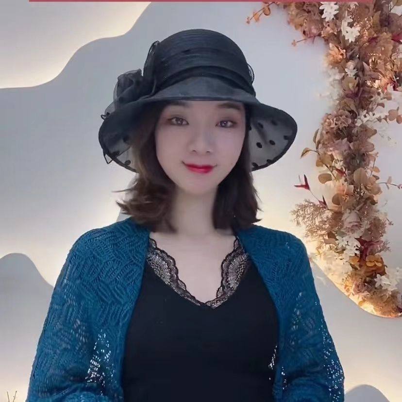 花盆帽渔夫女夏季小檐欧根纱欧根春夏帽子优雅优雅防晒子女帽子渔