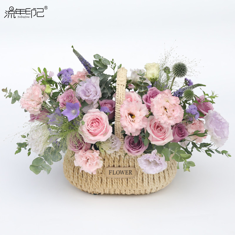 上海同城鲜花速递手提花篮玫瑰花