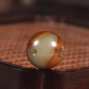 20mm正宗新疆和田玉籽料黄沁皮珠子黄沁单珠散珠手串手链圆珠配珠