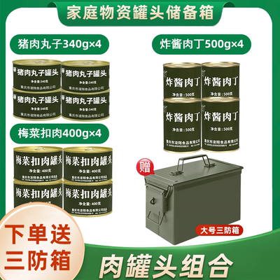 应急箱猪肉丸子炸酱肉丁梅菜扣肉罐头猪肉罐头家庭应急储备食品