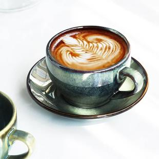 陶瓷日式 300ml咖啡杯拿铁拉花碟套装 复古高档精致ins风杯子