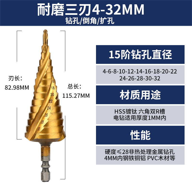 绿林宝塔钻头多功能打孔阶梯钢铁超硬扩孔不锈钢金属开孔