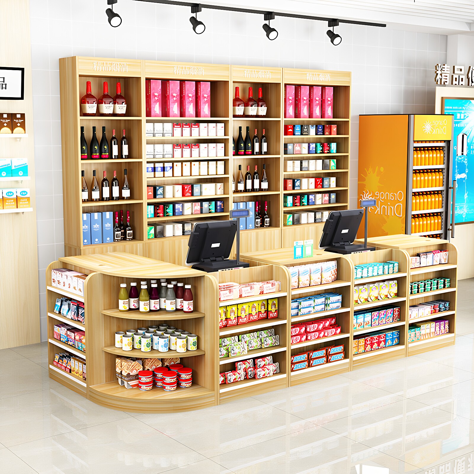 收银台烟柜一体便利店超市酒柜组合店铺小型转角柜台商用前台吧台