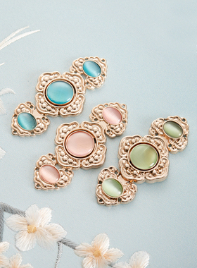 汉服子母扣收腰猫眼石对扣云头吉祥金属盘扣明制披风斗篷云肩搭扣