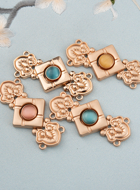 慕羽汐 玉石扣云头万字子母扣 汉服明制金属盘扣同心结 方形带珠