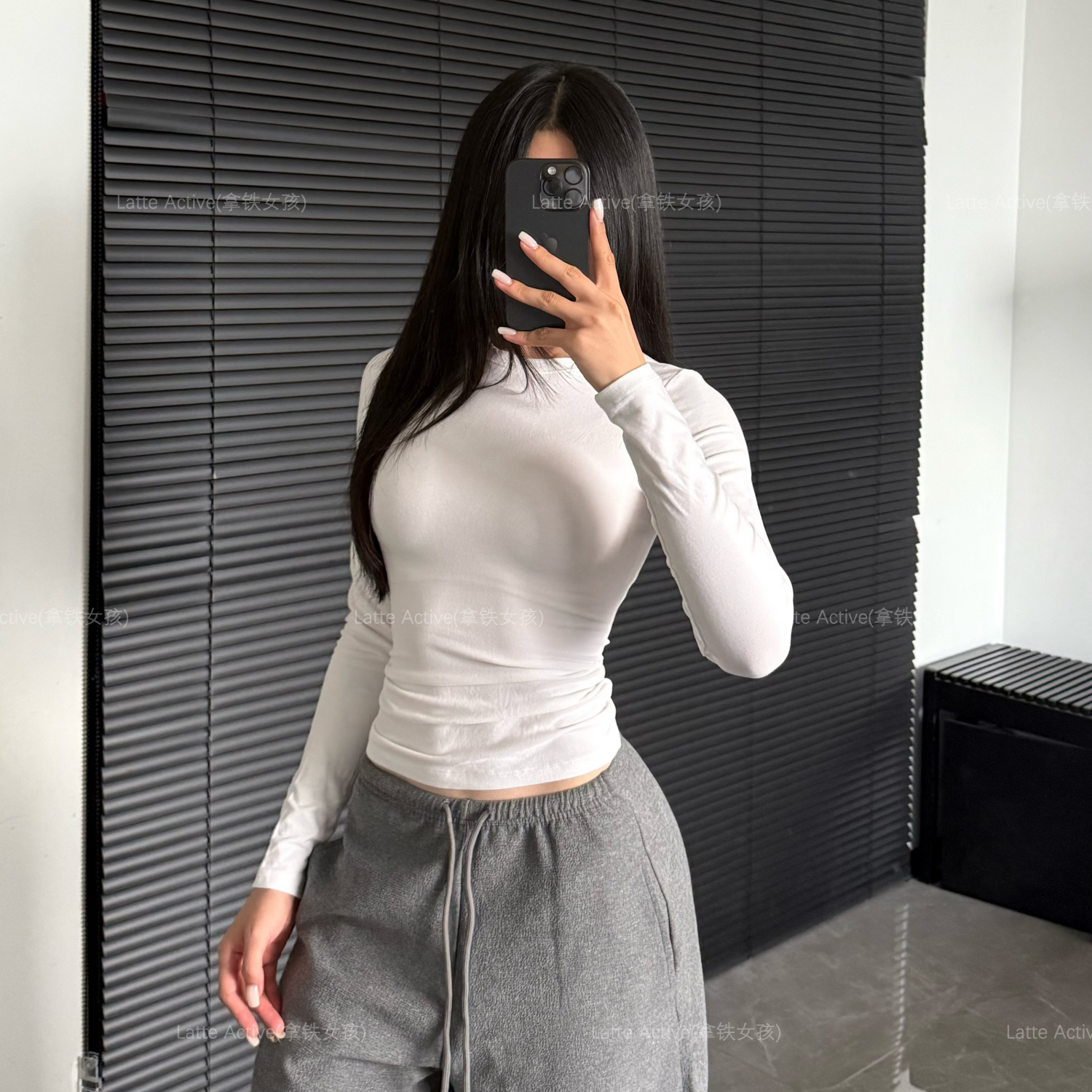 拿铁女孩秋冬健身长袖T恤女修身显瘦运动上衣健身薄绒款保暖百搭