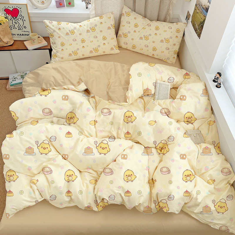 鼻孔鸡全棉四件套满印风可爱纯棉三件套卡通被套床单学生床笠单品