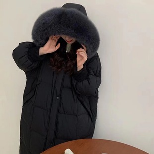 日系cherrykoko甜美森风冬新宽松真大毛领中长款连帽羽绒服女
