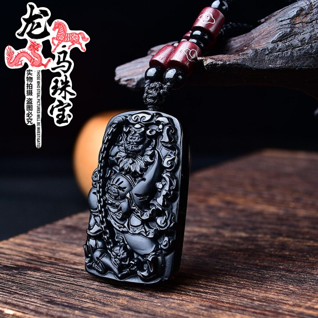 日系设计师topwhit黑曜石钟馗吊坠男女士项链挂坠霸气本命年