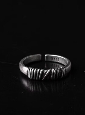 日本coss koko千叠 银925复古缠绕银丝做旧开口可调节戒指环荆棘