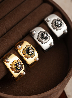 日本Coss KoKo复古C形耳环女复古珍珠立体花朵小众高级感耳钉