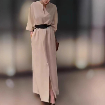 日系cherrykoko25107婕妤秀法式时尚连衣裙女秋季单品长裙纯色