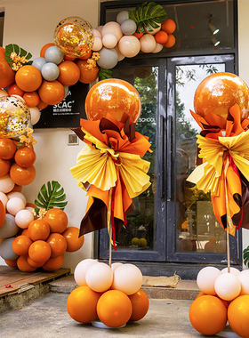 橙色气球链拱门立柱氛围装饰店面开业元旦节商场周年活动场景布置