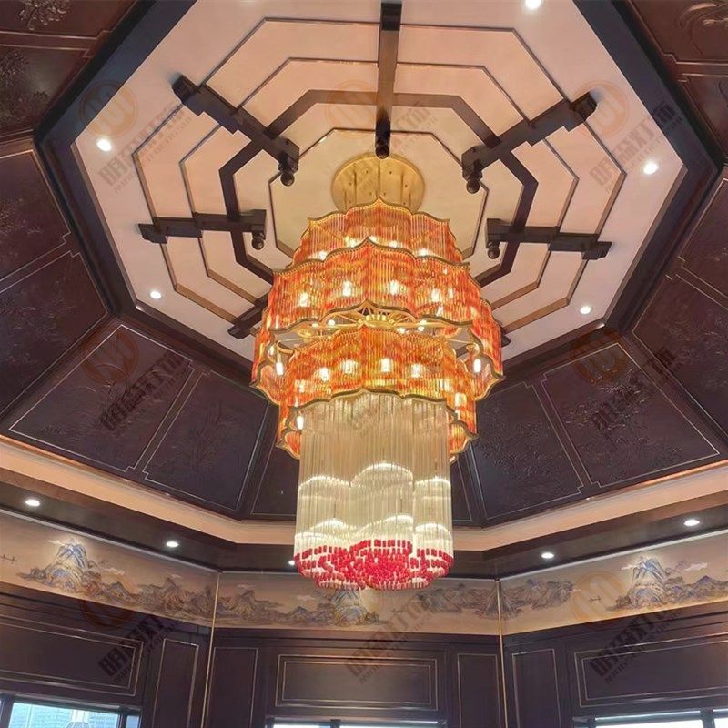 优选2023设计师款包厢走廊装饰售楼部创意水晶吊灯别墅复式楼梯饭