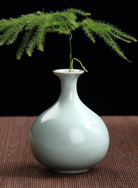 陶瓷小号花瓶书房书架办公桌玄关装饰品汝窑创意小花插家居小摆件