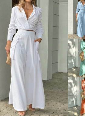 women's autumn solid color loose pocket long sleeve suit