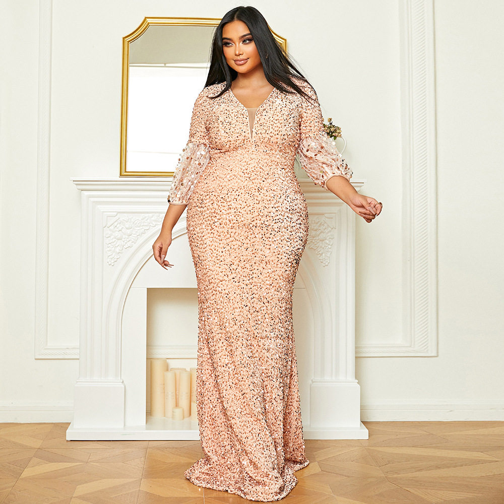 欧美大码婚礼派对晚礼服Plus Size Wedding Party Sequined Gowns