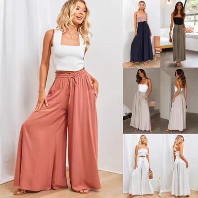 Summer women skirt pants ladies loose pant dress高腰长款裤裙