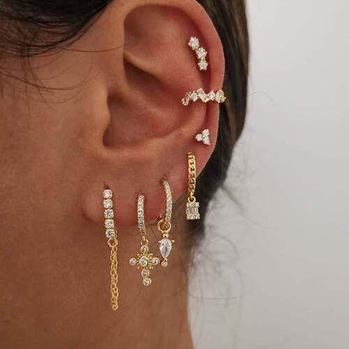 Yellow Silver Plated Stud Dangle Earrings For Women Cubic