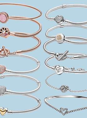 925 Sterling Silver bracelet Heart T-Bar Cuff Chain Sparklin