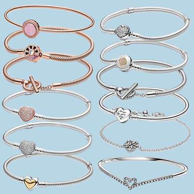 925 Sterling Silver bracelet Heart T-Bar Cuff Chain Sparklin