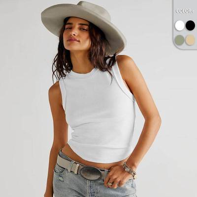 Women's fashion ribbed pit vest bottoming shirt sleevele