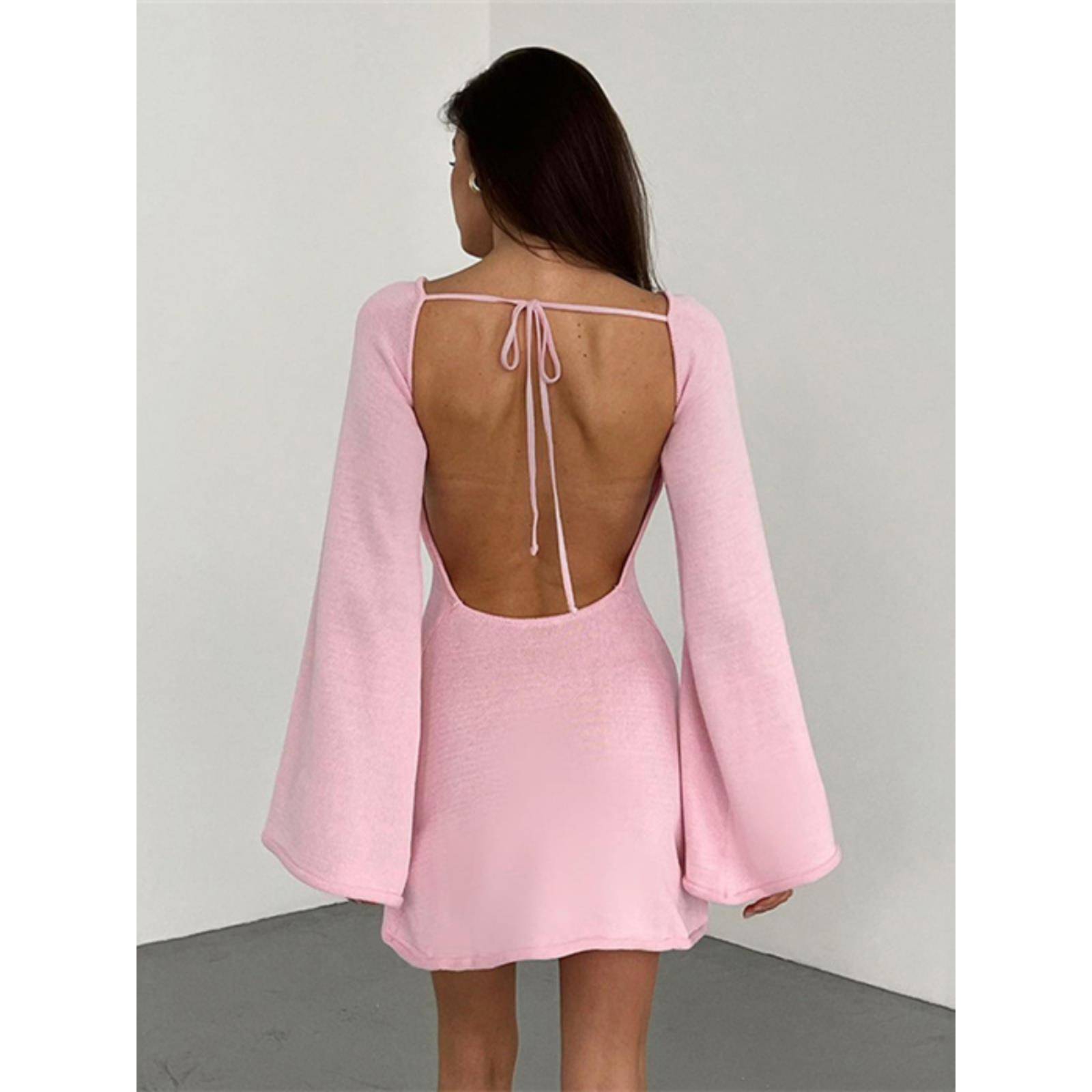 欧美性感露背针织连衣裙沙滩度假居家短裙 Sexy Knit Mini Dress