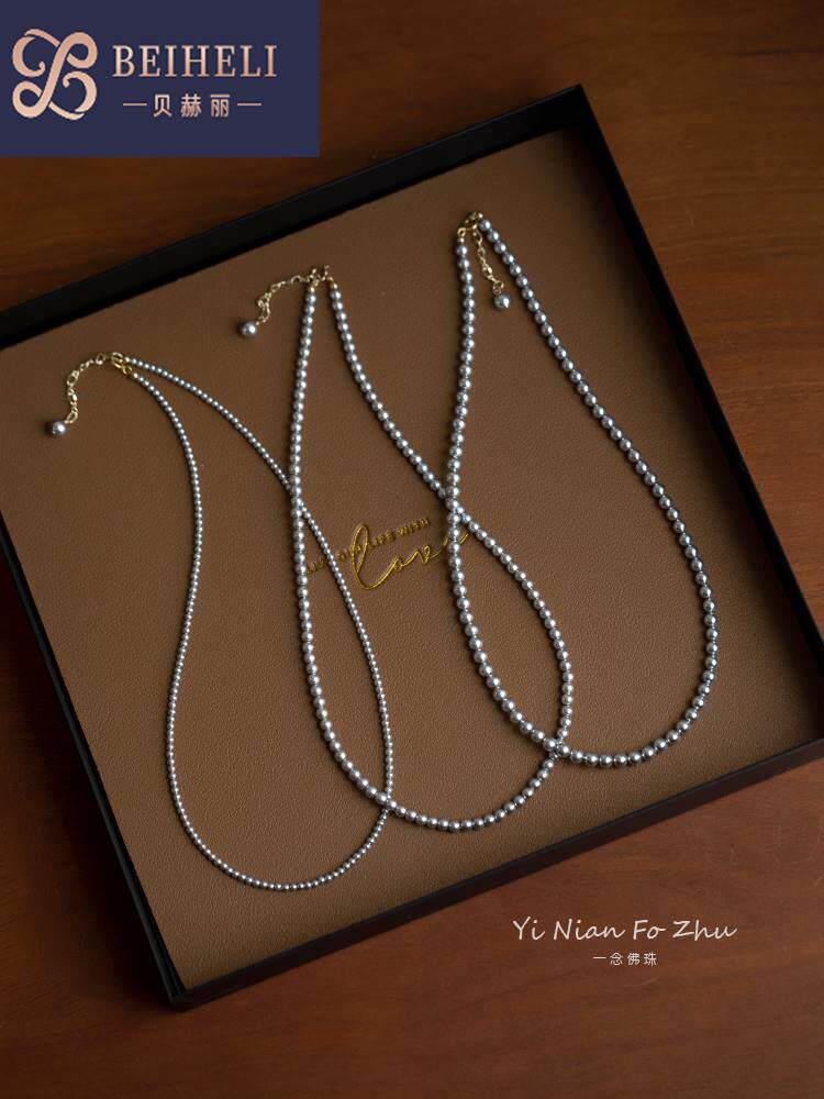 正圆高亮真多麻灰珍珠施华项链女14K包金轻奢百搭锁骨链ins博主