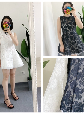 断码清 买手店SST 蕾丝提花蓬蓬玫瑰提花圆领无袖连衣裙修身短裙