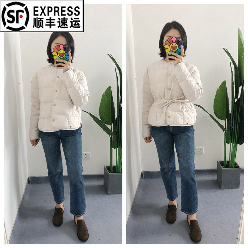 买手店 caramagne 腰带短款方块格纹收腰显瘦鹅绒羽绒服 轻便保暖
