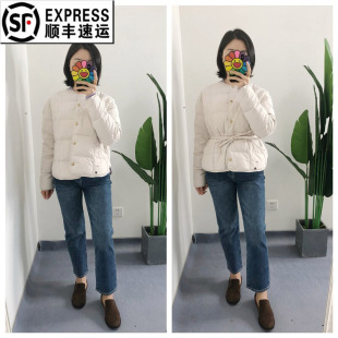 买手店 caramagne 腰带短款方块格纹收腰显瘦鹅绒羽绒服 轻便保暖