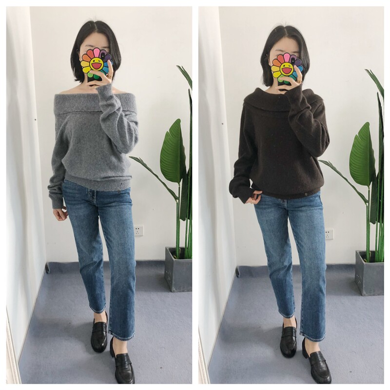 Y标 买手店 CS王菲菲一字领羊毛露肩上衣针织套头衫