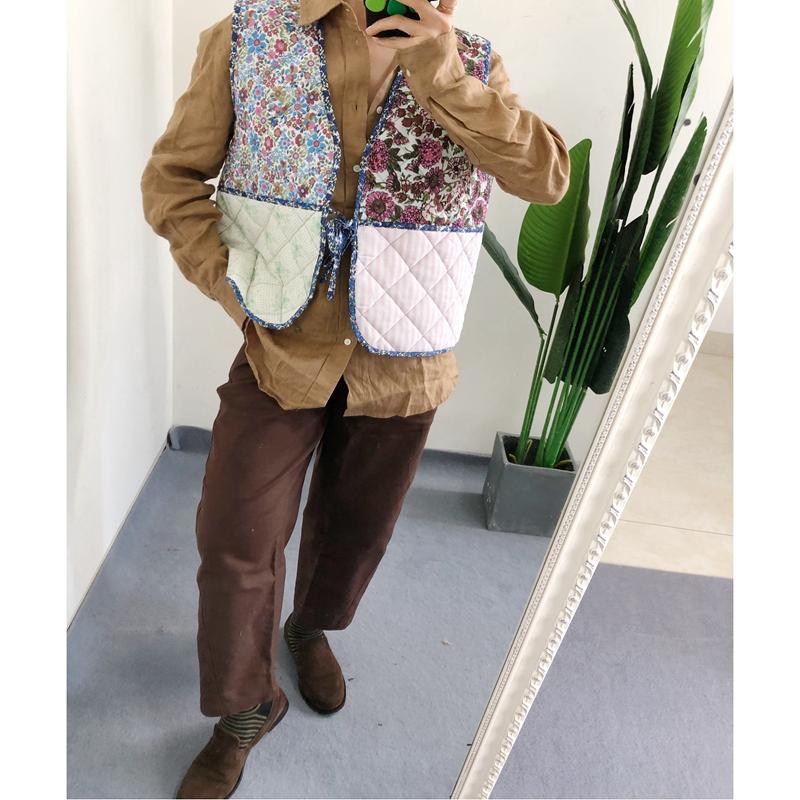 断码折扣 仅S几件 买手店sissel 碎花V领系带马甲 菱格纹棉服外套
