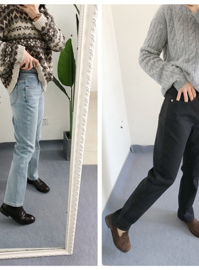 仅黑色25 买手店BC 加绒直筒牛仔裤九分裤 微弹保暖显瘦百搭黑色