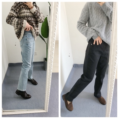 仅黑色25 买手店BC 加绒直筒牛仔裤九分裤 微弹保暖显瘦百搭黑色