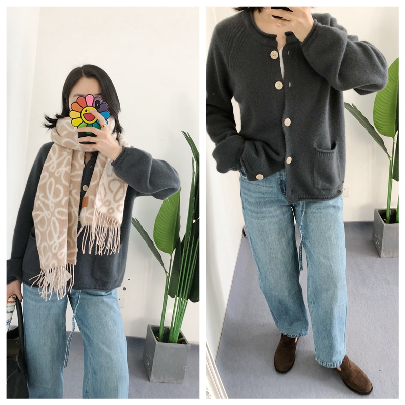 清货 M1 买手店BC 大象灰女士山羊绒口袋卷边针织开衫