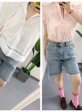 买手店skall 丹麦小众 100府绸棉 精致蕾丝花边刺绣衬衫无袖