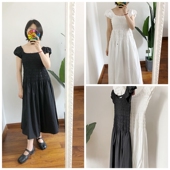 买手店doen katherina 法式 折 方领泡泡袖 连衣裙长裙棉outlets