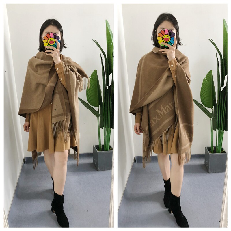 清货 仅6件 买手店m@x经典双面羊绒斗篷外套字母流苏披肩正反两面