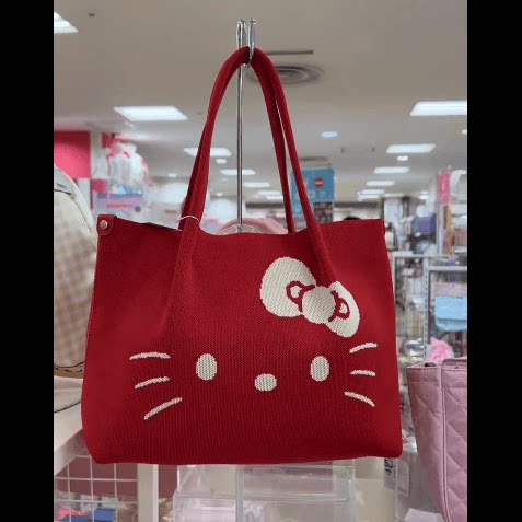 hellokitty经典红托特包凯蒂猫表情大容量单肩包手提包