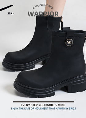 回力女鞋黑色马丁靴爆款内增高厚底秋季英伦风百搭网红爆款直筒靴