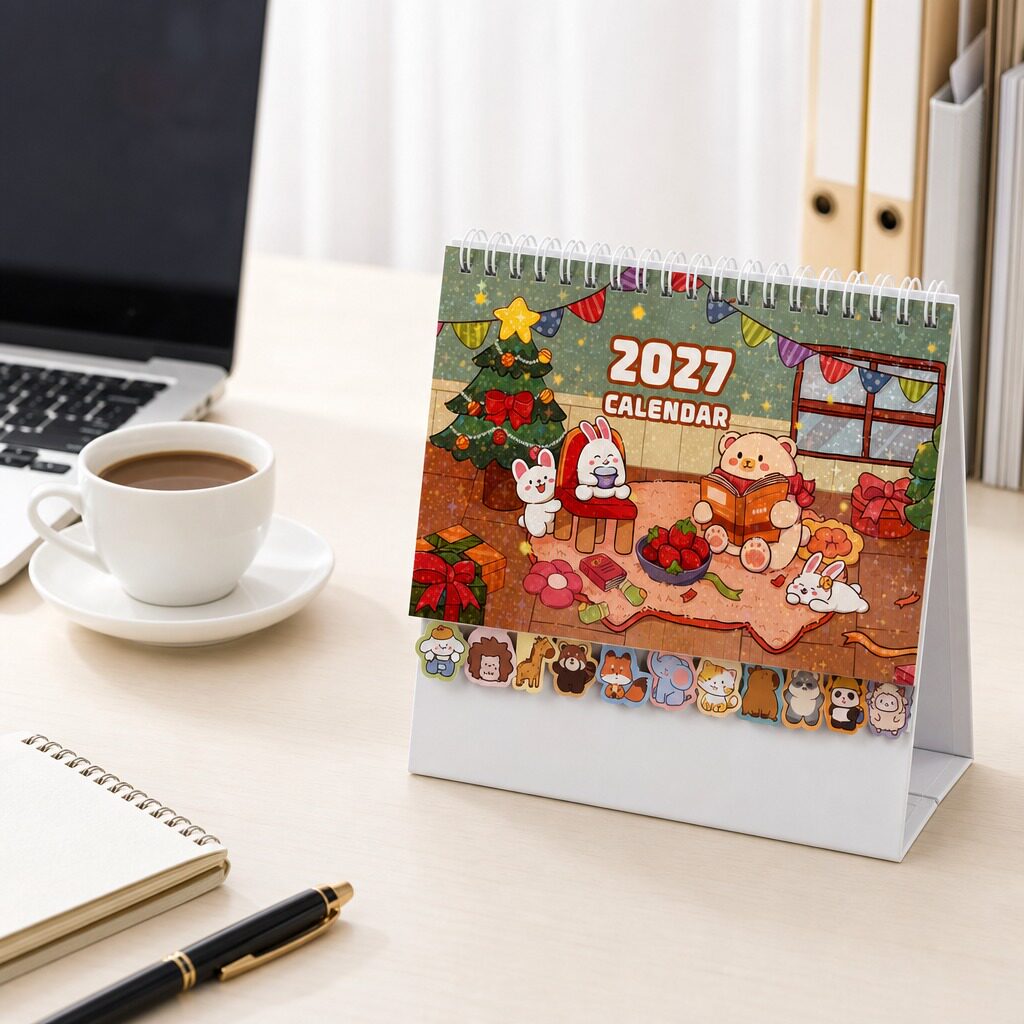 2027年动物卡通台历历企业logo高档商务摆件ins风简约日历记事本多功能收纳盒学生考研计划本伴手礼批发