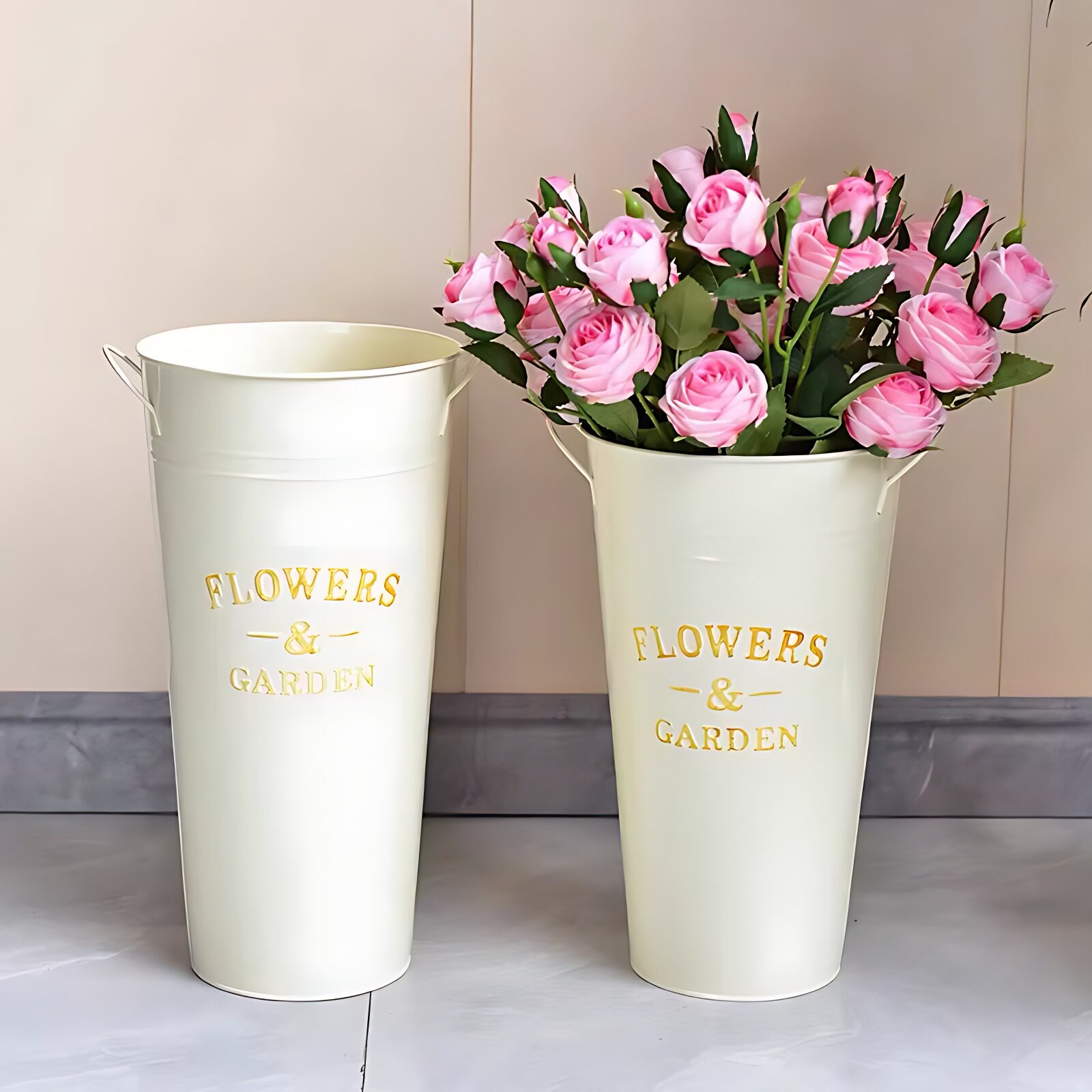 美式醒花桶家用插花桶花店鲜花桶铁皮桶深水桶养花桶鲜花花瓶花桶