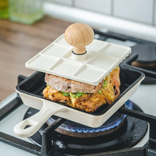 帕尼尼锅珐琅锅铸铁锅带压板白色