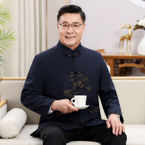 唐装男外套春秋中老年爸爸夹克