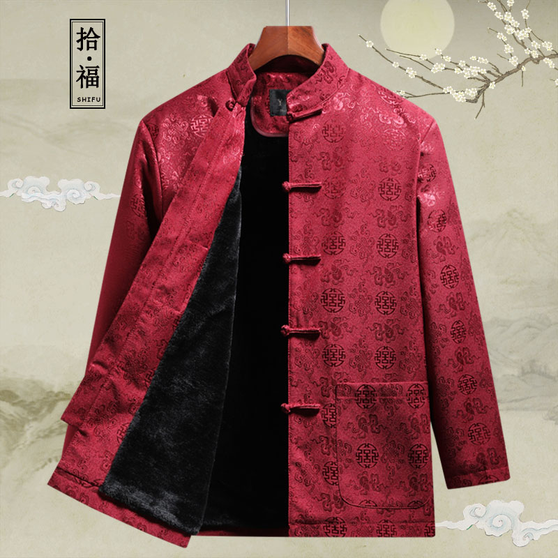 冬季唐装中老年男装棉袄爸爸加厚长袖外套老人过寿生日服装套装男