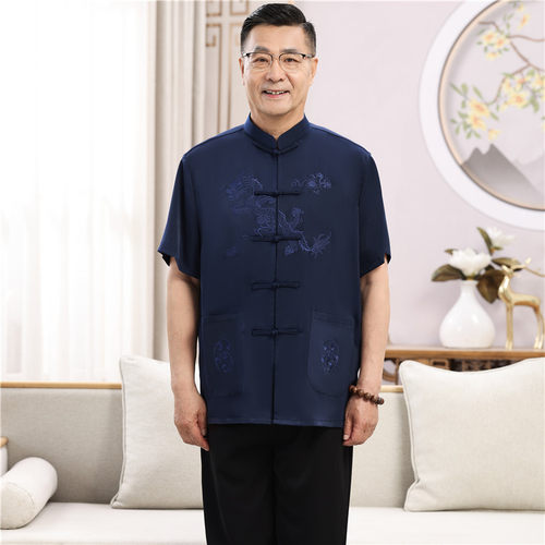 唐装男士中老年休闲夏季薄款短袖