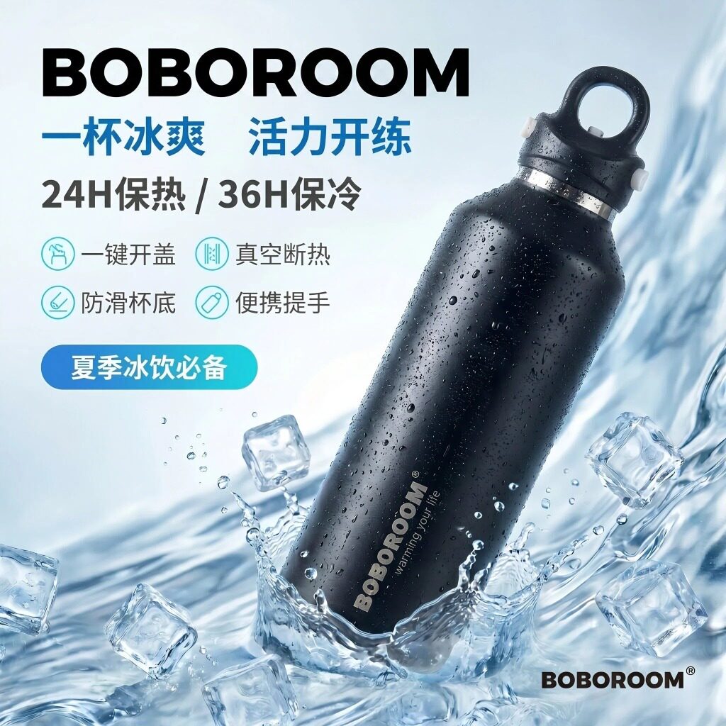 运动水壶316不锈钢1L大容量保温杯户外骑行36小时保冷一键开便携